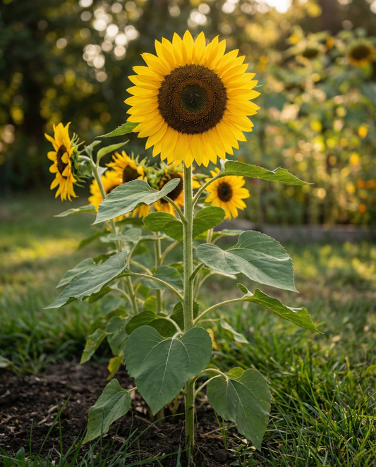 Enkelt kæmpesolsikke (Helianthus annuus) – økologiske ettårige blomsterfrø fra SeedsChoice