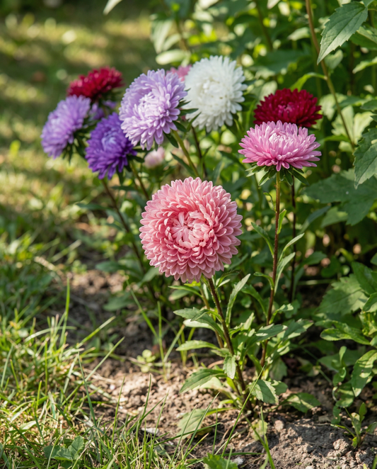 Aster Pompon Mixed (Callistephus chinensis) – etårig blanding frø fra SeedsChoice