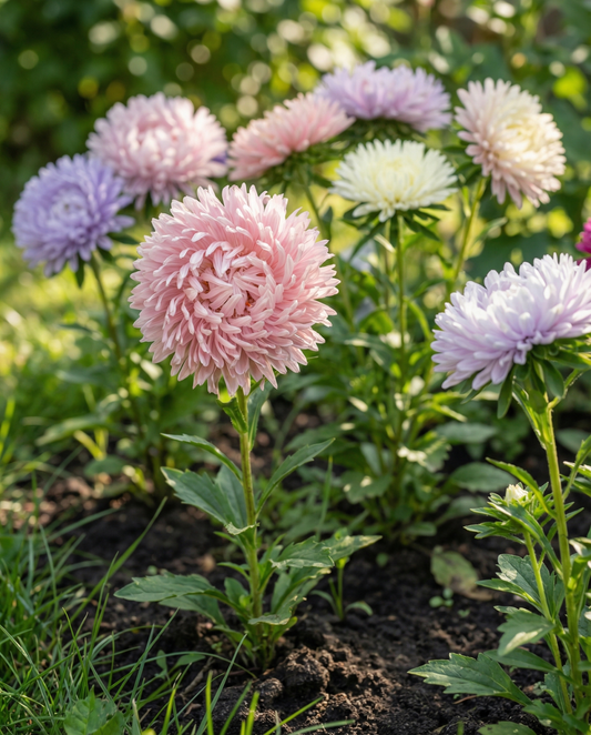 Aster Ostrich Feather Mixed Colors (Callistephus chinensis) – etårig blanding frø fra SeedsChoice
