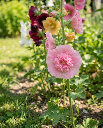 Rose trémière Chater Double Mixed (Alcea rosea) – graines de mélange bisannuel chez SeedsChoice