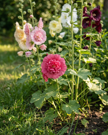 Stokrose Doppia Multicolor (Alcea rosea) – flerårig blanding frø fra SeedsChoice