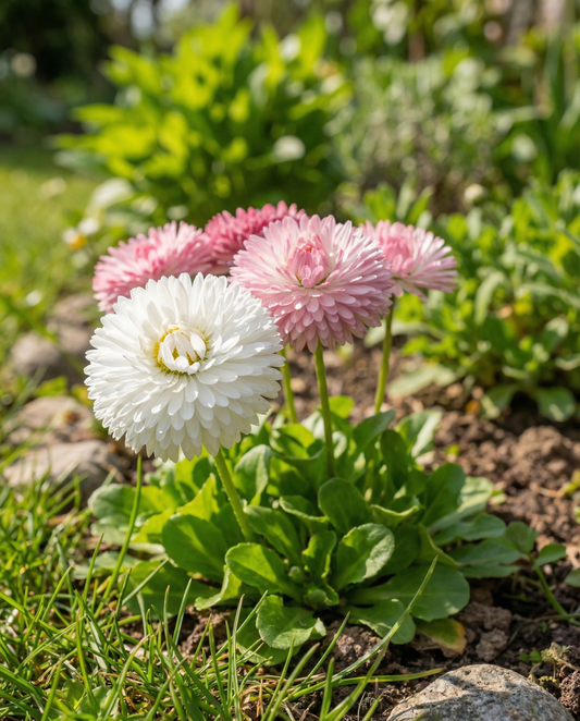 Bellis b'Fjuri Kbar Imħallta (Bellis perennis) – żerriegħa ta' fjuri biennali minn SeedsChoice