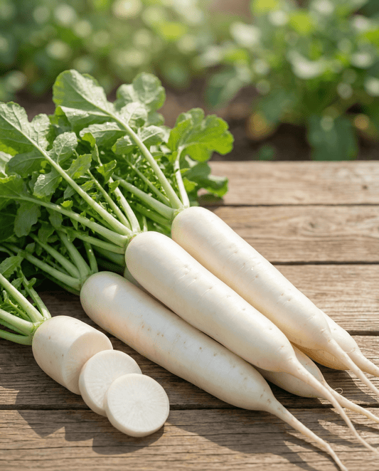 Ravanell Abjad White Icicle (Raphanus sativus) – żerriegħa ta' ħxejjex annwali minn SeedsChoice